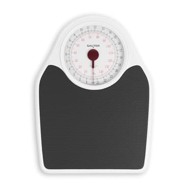Salter 145 BKDR Bilancia Da Bagno Pesapersone Meccanica Doctor Style, Fitness, Max 150kg, Ampia Piattaforma, Quadrante A Vista, Batterie Non Richieste, Misurazioni Precise In Kg,st E Lb, Bianco/nero