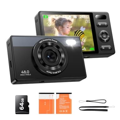 Fotocamera Digitale Bambini Compatta 64GB: 48MP Fotografica Anti-Shake Fotocamera Vlogging per YouTube 16X Digital Zoom Photo Filtrazione Ripresa Continuo Automessa a Fuoco Fotocamera
