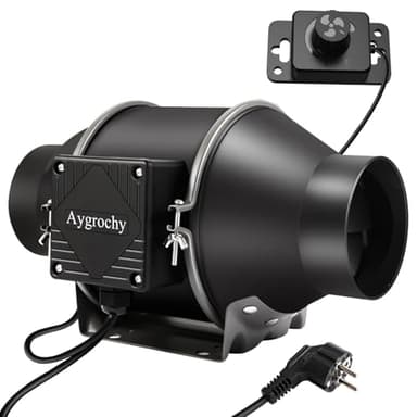 Aygrochy Ventola Aspirazione 100mm, Ventola Estrazione 363 m³/h Ventola di Scarico con Controllore di Velocità, Estrattore Aria In Linea Per Booster, Tenda di Crescita,Ventilazione.