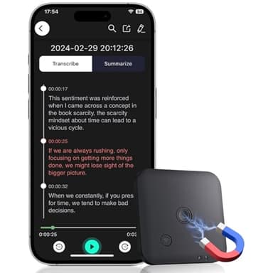 SOXOI Registratore Vocale AI, Registratori Vocali Digitali Professionale Magnetico da 64GB con ChatGPT 4o per Trascrivere e Riassumere in 102 Lingue,Registratore Vocale per Conferenze (nero)