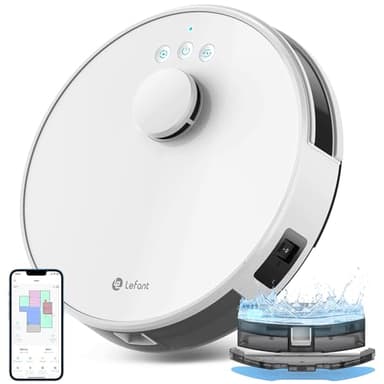 LEFANT M1 Robot Aspirapolvere Lavapavimenti con Mappatura, Navigazione LDS, Mappatura Multistrato, 150 Minuti, 5500pa, No-go Zone,Aspirapolvere Robot Adatto a Peli di Animali e Pavimenti Duri, Bianco