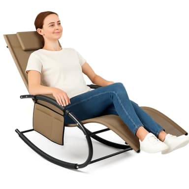 BAKAJI Sedia Sdraio a Dondolo da Giardino, Lettino Prendisole Gravità Zero con Rivestimento in Textilene con Poggiatesta, Poltrona per Esterni ed Interni, Balcone, Patio, Terrazzo (Marrone)