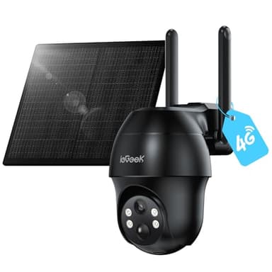 ieGeek 4G Telecamere da Esterno senza Fili, 2K 3MP Telecamera Pannello Solare con Sim, Batteria 10000mAh,PTZ 360°,Rilevamento PIR, Visione Notturna a Colori,IP65,senza WiFi