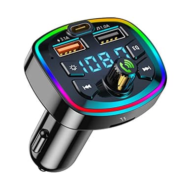 accessori auto aux bluetooth auto Trasmettitore FM,gadget auto vivavoce bluetooth per auto, Lettore Caricabatterie Auto con 3Porte USB Supporto Chiavetta USB TFCard Tipo-C e QC3.0 Ricarica Rapida﻿