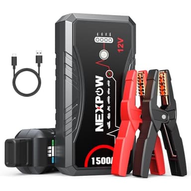 NEXPOW Avviatore Batteria Auto, 1500A Portatile Booster Avviamento (Fino 7.0L Gas O 5.5L Diesel),12V Avviatore Di Emergenza per Moto, Starter Batteria Auto Con Torcia a LED&USB, Cavo Di Avviamento