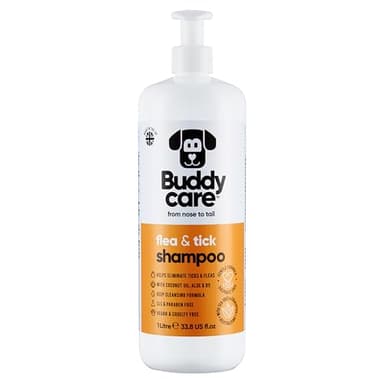 Buddycare Shampoo per Cani Antipulci e Zecche, elimina Acari, Detergente Tea Tree e Shampoo Antipulci all'eucalipto (1L)