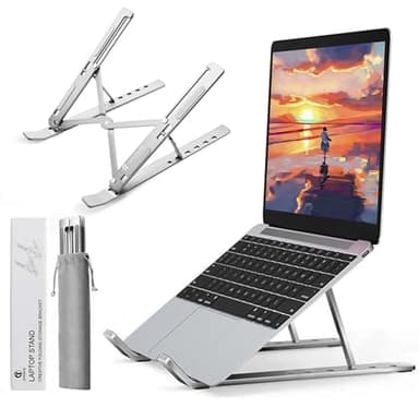 AiTodos® Supporto pc Portatile, Lega di Alluminio, Leggero, Antiscivolo, Portatile Pieghevole, Supporto per Laptop - Ventilazione e Dissipazione del Calore, Regolazione a 6 Marce - Laptop Stand
