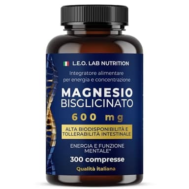 Magnesio Bisglicinato Puro 600mg 300 Compresse - Contribuisce alla Riduzione della Stanchezza Fisica e Mentale, Funzione Muscolare e Sistema Nervoso