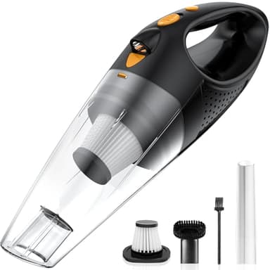 Powools Aspirabriciole Senza Filii con 2 Filtri, Aspirapolvere per Auto ad Alta Potenza con Ricarica Rapida, Mini Aspirapolvere Ricaricabile Portatile, Arancione, 14.3"X4.6"X4.0"