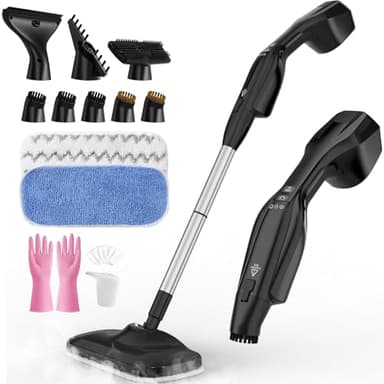 Lavapavimenti a Vapore, Pulitore a Vapore Multifunzionale 17 in 1 con Scopa e Unità Portatile, Riscaldamento Rapido in 30 s, con Accessori per Tutti i Pavimenti e Tappeti, Piastrelle, Vetro, Cucina