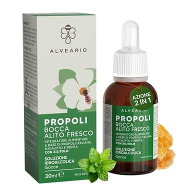 ALVEARIO Propoli Bocca Alito Fresco - Integratore Alimentare a base di propoli, estratto integrale, per la salute del cavo orale, di denti e gengive, protegge dai problemi di alitosi - 30 ml