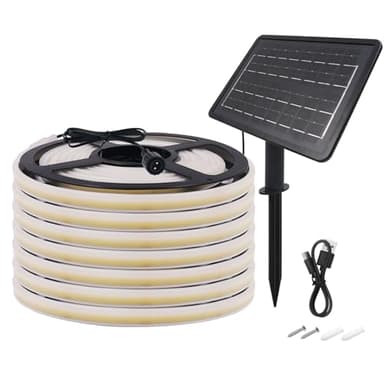 Wisada Strisce Led Solari 24V per Esterni, Alta Luminosità Con 320 Led/m, 8 Modalità, Impermeabile, Batteria 7200mah, Ideali per Giardino, Cortile e Balcon (Bianco Naturale (4000-4500K), 10M)