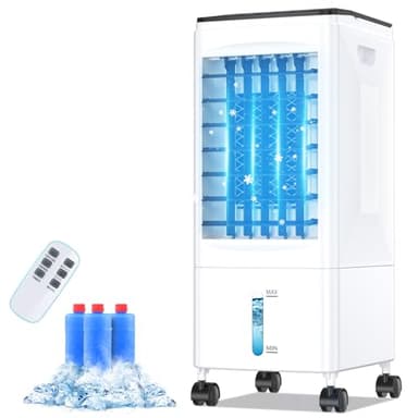 Condizionatore Portatile Eysddifr, Raffreddatore d'aria 6L Senza Tubo, 4 in 1 Raffreddatore Evaporativo 60 W, Timer 1-7, 3 Velocità 2 Modalità, con Ruote, Telecomando per Casa Ufficio