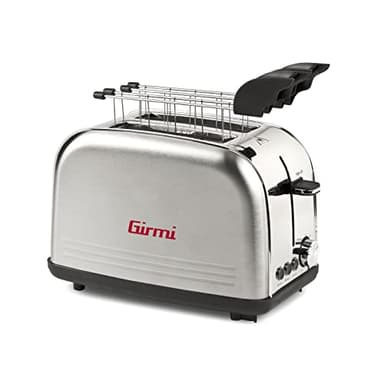 Girmi TP57 Tostapane, 800 W, Corpo e pinze INOX, Ampie fessure per toast farciti, Timer, 8 Livelli di cottura, Espulsione automatica, Spegnimento automatico, Raccogli briciole