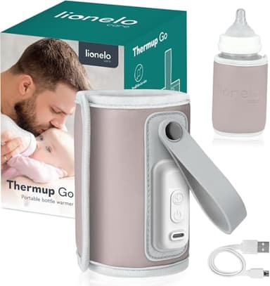 LIONELO Thermup Go Scaldabiberon portatile per mantenere la temperatura, Alimentato tramite il cavo USB Mantenere temperatura di latte e pappe neonato, Scaldabiberon auto, Senza BPA Piccolo e leggero
