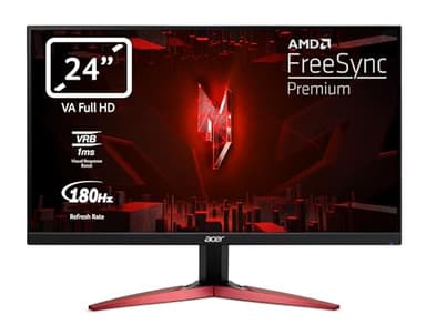 Acer Nitro KG241YS3biipf Monitor Gaming PC 24", Display VA FHD, 180 Hz, 1 ms (VRB), FreeSync Premium, HDMI (2.0), DP (1.2), Lum 250 cd/m2, ZeroFrame, Cavo HDMI Incluso, Nero