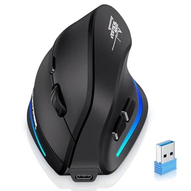ECHTPower Upgrade Mouse Verticale Senza Fili 2.4GHz, 4800 DPI a 6 Livelli Regolabili, Porta Type-C, Scatto Silenzioso, con LED RGB, Mouse Ergonomico per Laptop, Desktop, PC, Macbook
