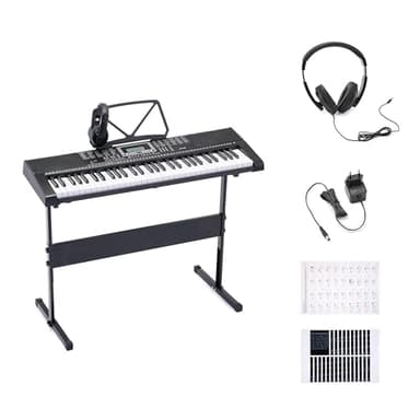Amazon Basics Pianoforte Digitale Portatile a 61 Tasti per Principianti, Altoparlanti Integrati, 255 Timbri e Ritmi, 50 Canzoni Demo, Leggio e Cuffie Inclusi - Nero