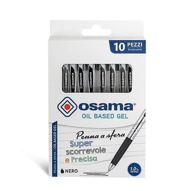 OSAMA - Penne Nere con Inchiostro Gel OBG, Set 10 Pezzi, Penna gel Superscorrevole e Precisa a Scatto, Penna a Sfera 1.0mm per Cancelleria Scuola, Ufficio e Università, Penne Ideali per Cartoleria