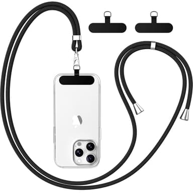 caslord Cordino per Cellulare*1, Patch Universali*2, Adatto a Tutti Gli Smartphone, Cinturino per Cellulare Abbinabile a Qualsiasi Custodia, Regolabile e Rimovibile - Nero