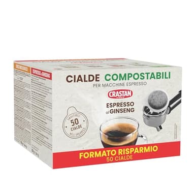CRASTAN 1870 - Cialde ESE Compostabili - Espresso al Ginseng - Con estratto di Panax Ginseng - Box da 50 Cialde - Compatibili con Macchine Espresso - Privo di zuccheri