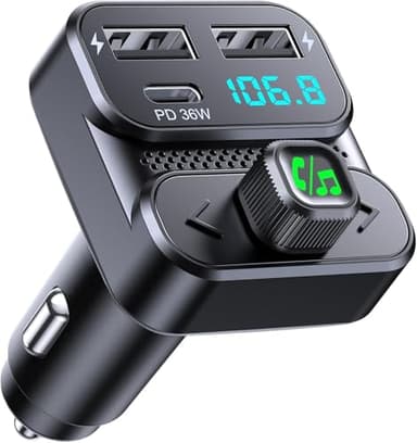 Mohard Trasmettitore FM Bluetooth 5.3 Auto, PD 36W & Doppia USB Ricarica Rapida Dispositivo Bluetooth per Auto, Adattatori Cavi Patch per Veicoli Chiamate Vivavoce Wireless, Supporta Siri HiFi Musica