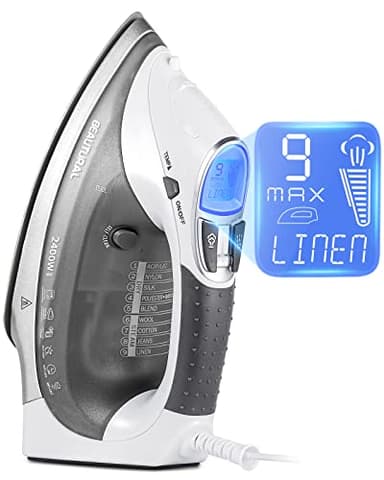 BEAUTURAL Ferro da Stiro a Vapore Temperatura Variabile con Display LCD, Doppia Piastra Rivestita in Ceramica, Auto Spegnimento Sistema Autopulente Anti-Calcificazione 2400 W, Cavo 1,9m, 340ml