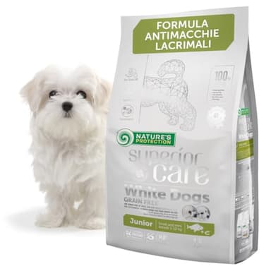 Nature’s Protection Superior Care Crocchette Cani ad Alto Contenuto Proteico - Cibo per Cani Junior Bianchi Ipoallergenico con Pesce Bianco - Omega 3 e 6 - Contro le Macchie da Lacrimazione (1,5 kg)
