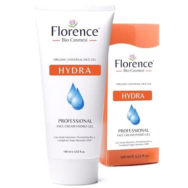 Crema Gel Viso con Ingredienti Antirughe, Acido Ialuronico e Niacinamide. Idratante Donna e Uomo, Hydra Florence Organic Face per Pelle Luminosa, Rivitalizzata e Levigata Texture Leggera,100 ml