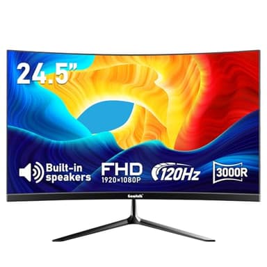 Gawfolk Monitor 24.5 Pollici 120Hz Gaming Curvo Schermo PC FHD (1080p) 1ms 100% sRGB HDMI/VGA Compatibile con Montaggio a Parete Nero