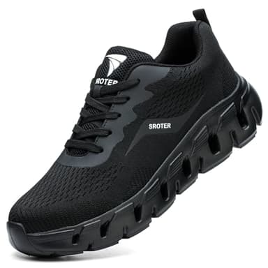 HEOAARG Scarpe Antinfortunistiche Uomo Donna Estive Scarpe da Ginnastica Donna con Punta in Acciaio Scarpe da Lavoro Uomo Comode Leggere Antiforatura，Nero 43 EU