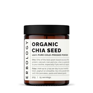 Polvere di Chia 100% Bio 125 g - a Base di Semi Spremuti a Freddo - Ricco di Fibre e Proteine - Ricco di Minerali - Crudo, Vegano e Senza Glutine - Non OGM - Senza Additivi o Conservanti