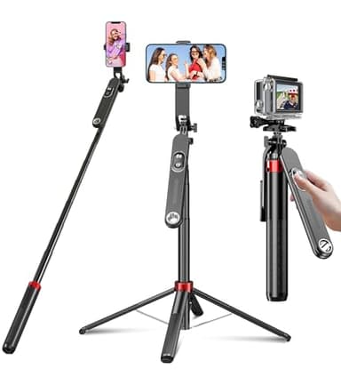 Huryfox Bastone Selfie Treppiede Smartphone - 180cm selfie stick cavalletto con Telecomando Removibile, Tripod Supporto per Video e Foto, Compatibile con iPhone, Telefoni Android, Fotocamere e GoPro