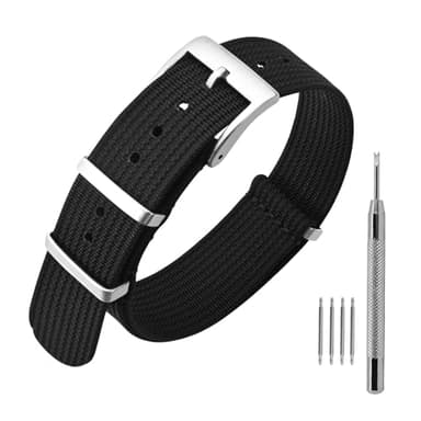 ANNEFIT Cinturino per Orologio in Nylon 20mm per Uomo e Donna con Fibbia Argenta in Acciaio Inossidabile (Nero)