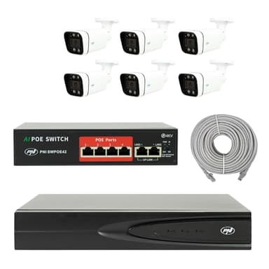 NVR POE - Pacchetto di videosorveglianza 6 telecamere, switch, cavo