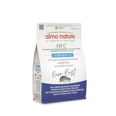 Almo Nature HFC Our Best - Sterilised - Croccantini per Gatti Adulti Sterilizzati o Poco Attivi - Spigola E Orata Freschi - Urinary Help, Altamente Digeribili, Human Grade, Senza Glutine - 300g