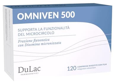 DuLàc, Omniven 500 120 Compresse da 650 mg, Integratore Alimentare per Circolazione, Gambe Gonfie e Pesanti, con Diosmina ed Esperidina, Ideale per Microcircolo e Capillari Fragili, Made in Italy