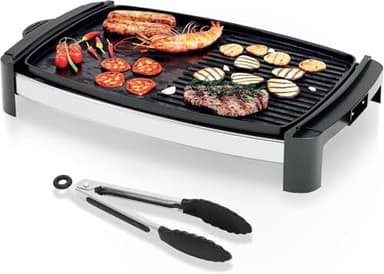 Barbecue elettrico da balcone 2000W - Incl. pinze per grigliare I 45x30cm I Griglia elettrica barbecue da interno & da esterno I Bistecchiera grande Piastra grill BBQ Griglie elettriche XXL