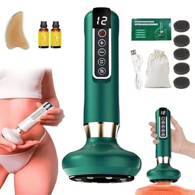 Velora Massaggiatore Anti Cellulite, Velora Beauty Massaggiatore Anti Cellulite per Pancia Schiena Vita Braccia Glutei, Massaggiatore Anticellulite Elettrico 12 Livelli Regolabili (Green+Oil)