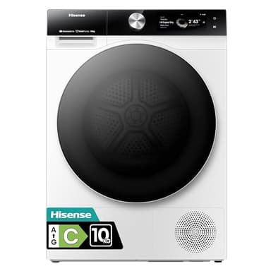 Hisense DH7S107BW Asciugatrice Pompa di Calore con AI, Condensatore Autopulente, Refresh Vapore, Ion Tech, 10kg Classe C, Display TFT a colori, Smart e Connect Life, Oblò Doppia Porta