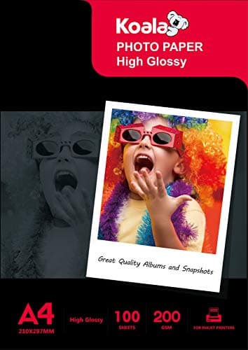 KOALA Carta fotografica lucida per getto d'inchiostro A4, 200g/m² 100 fogli, Compatibile con la stampante a getto d'inchiostro Canon HP Epson