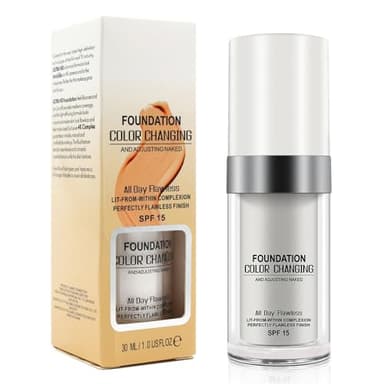 Fondotinta Liquido, Idratazione 24H, Per Tutti Tipi di Pelle, Incarnato dal Colorito Naturale e Uniforme, 30 ml, SPF15 Fondotinta cambia colore impeccabile, Copertura Intensa