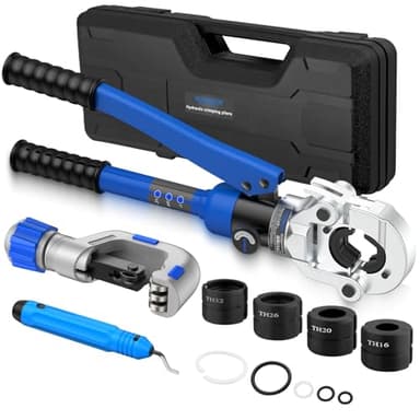 VORXEON Set 8-Ton Pinza Idraulica con Tagliatubi e Sbavatore, 4 Matrici TH (16/20/26/32mm), Pistola a Pressa Professionale per Tubi Condotti in Plastica Alluminio PEX PB, Testa Girevole 360°