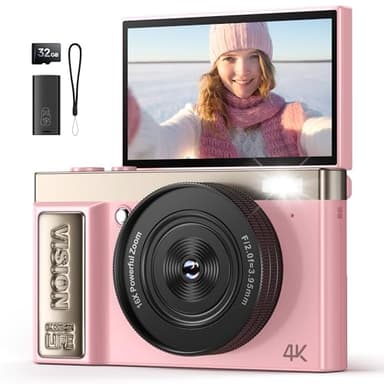 Macchina Fotografica Digitale 4K Ultra HD: 64MP Fotocamera Macchine per Principianti - Digitale Camera con Autofocus 16X Zoom - Flip 180° Videocamera con Scheda di Memoria Da 32GB Rosa - YYZA9