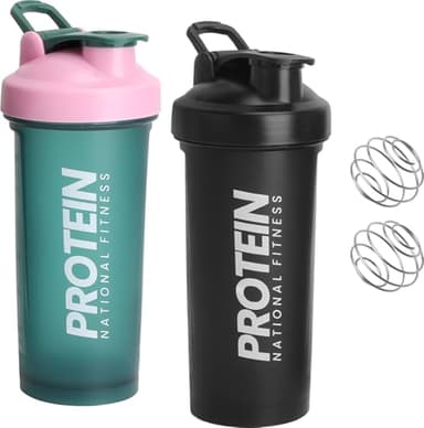 2 shaker per proteine, 600 ml, con sfera, indicatore ML, a prova di perdite, shaker proteici, palestra, fitness, shaker per proteine e shake