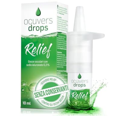 Ocuvers 0,21% gocce oculari all'acido ialuronico senza conservanti – 10 ml di gocce oculari contro occhi secchi, lacrimosi e rossi, con elettroliti. Specificamente indicate per lenti a contatto.