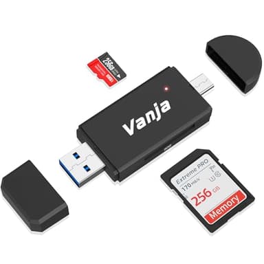 Vanja Lettore di Schede SD 2 in 1, Adattatore USB 3.0 & USB-C Alta Velocità, Supporto SDXC/SDHC/Micro SD, OTG Compatibile con iPhone 16/15, iPad Pro, Galaxy S24/S23, MacBook, PC e Tablet