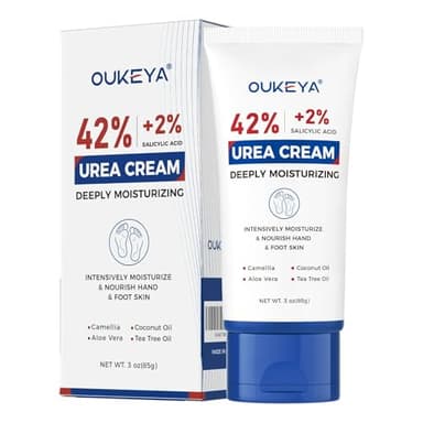 OUKEYA Crema Urea 42% con Acido 2%, Crema Piedi Mani per il Trattamento Piedi, Talloni, Ginocchia, Gomiti, Crema Corpo Secchi Screpolati, Idrata, Rimuove Calli, Duroni, Pratico e Portatile, 85g