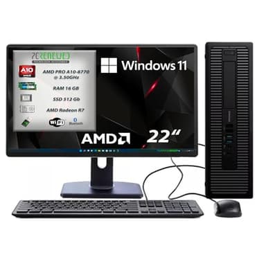 PCRENEWED TECNOLOGIA ACCESSIBILE Desktop Pronto All'Uso, Computer Fisso Ricondizionato A10 3.5 Ghz, Ram 16Gb, SSD 512Gb, Pacchetto Office 2019, Windows 11 Pro (Completo)