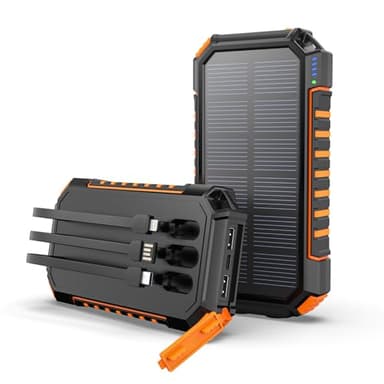 Hiluckey Power Bank Solare 27000mAh - Caricabatterie Solare Batteria Esterna con 3 Cavi, Caricatore Portatile Powerbank con 3 Porte USB C Ricarica Rapida per Telefono Cellulare Tablet